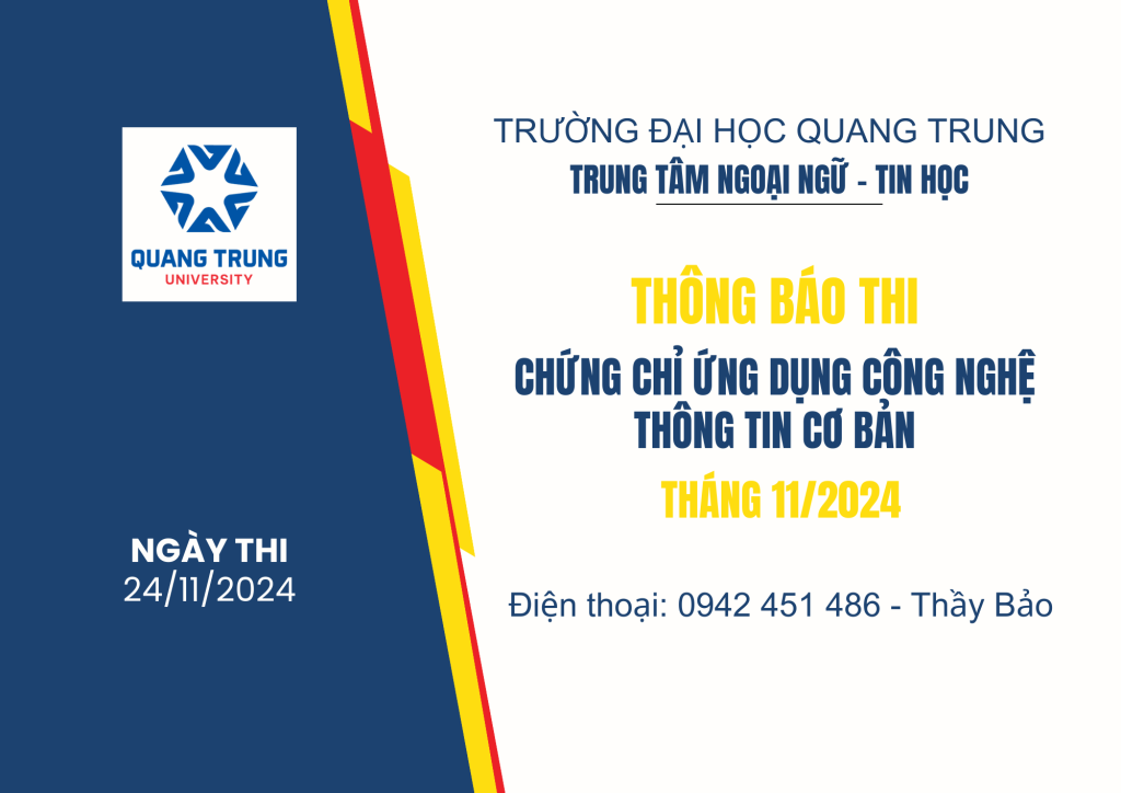 Thông báo thi CC UDCNTT cơ bản tháng 11.2024