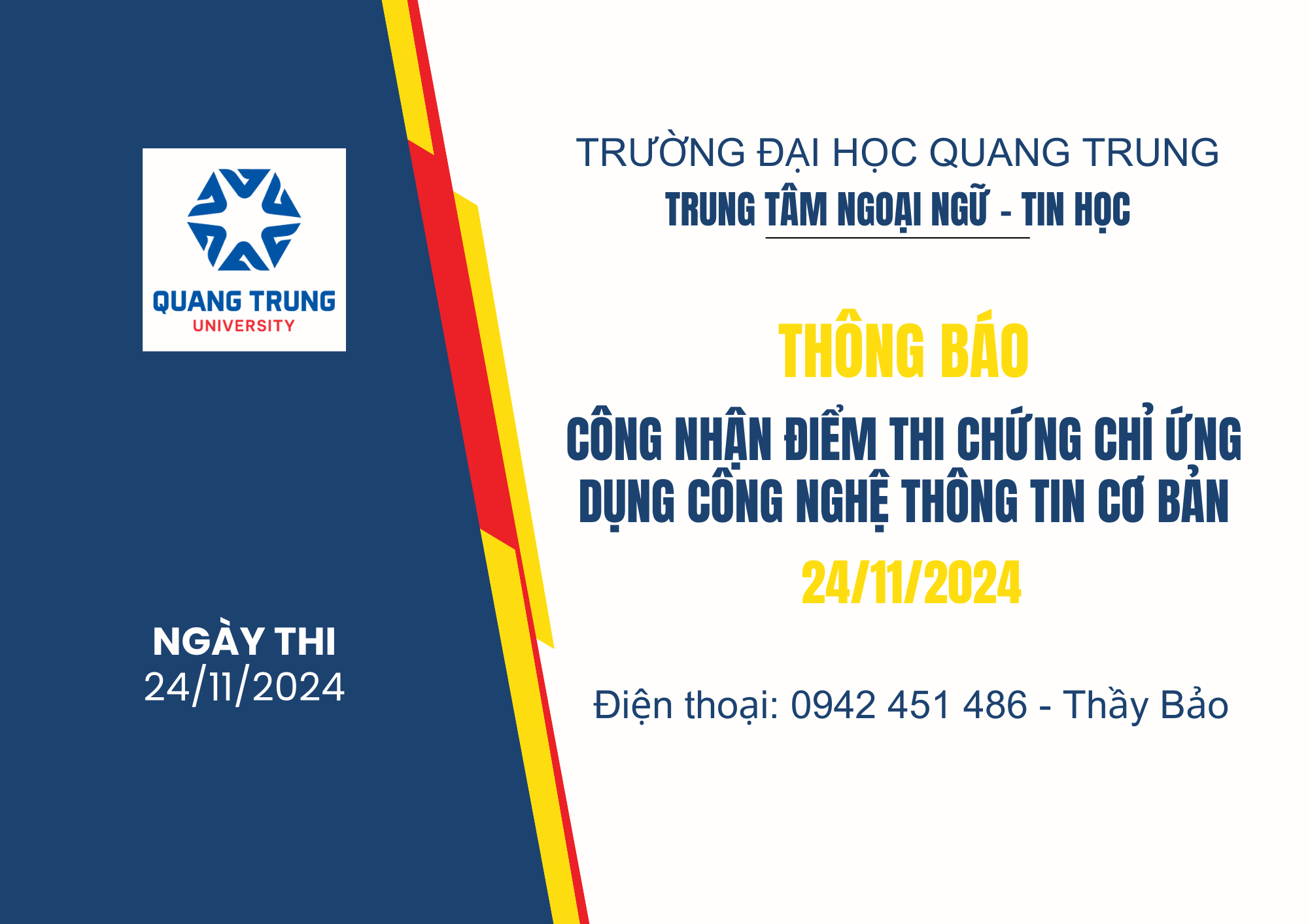 Thông Báo Công Nhận điểm Thi Cc Udcntt Cơ Bản đợt 24.11.2024