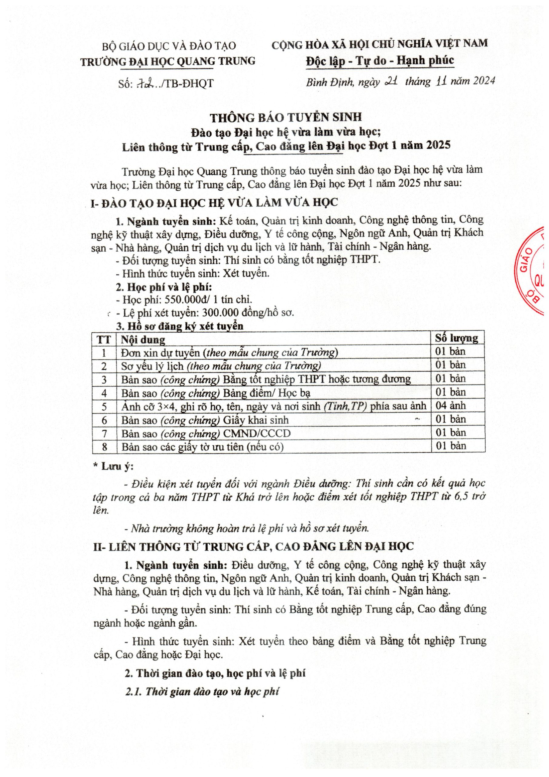 Thong bao so 72 TB tuyen sinh dao tao Dai hoc he vua lam vua hoc lien thong tu trung cap cao dang len dai hoc dot 1 nam 2025 hinh anh 0 scaled
