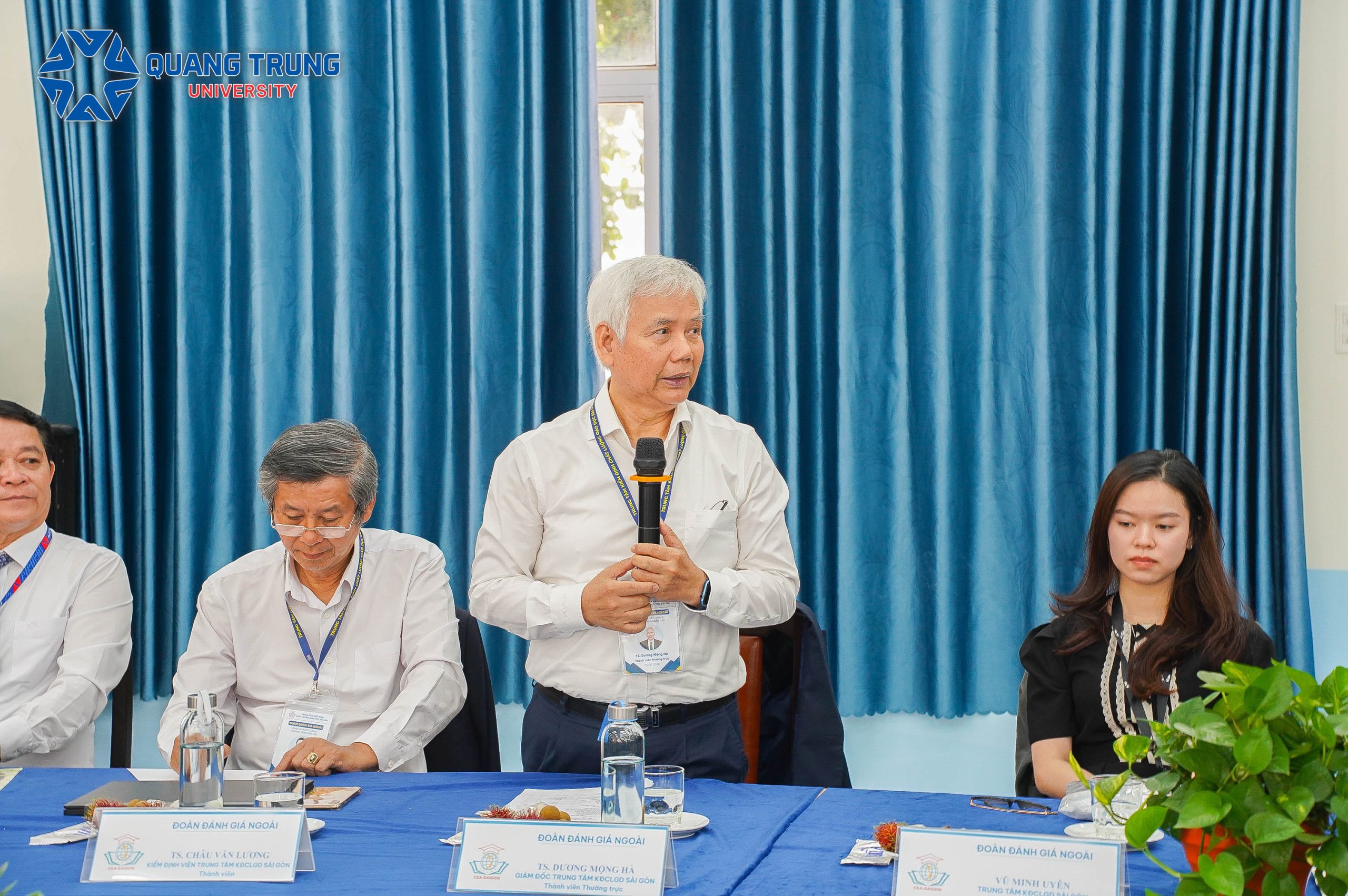 Trường Đại học Quang Trung tổ chức Khảo sát sơ bộ phục vụ đánh giá ngoài 04 chương trình đào tạo trình độ đại học 3 TS. Dương Mộng Hà, Giám đốc Trung tâm Kiểm định Chất lượng Giáo dục Sài Gòn phát biểu.