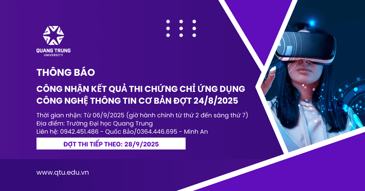 Quyết định công nhận điểm thi Chứng chỉ ƯDCNTT cơ bản đợt 24/8/2025