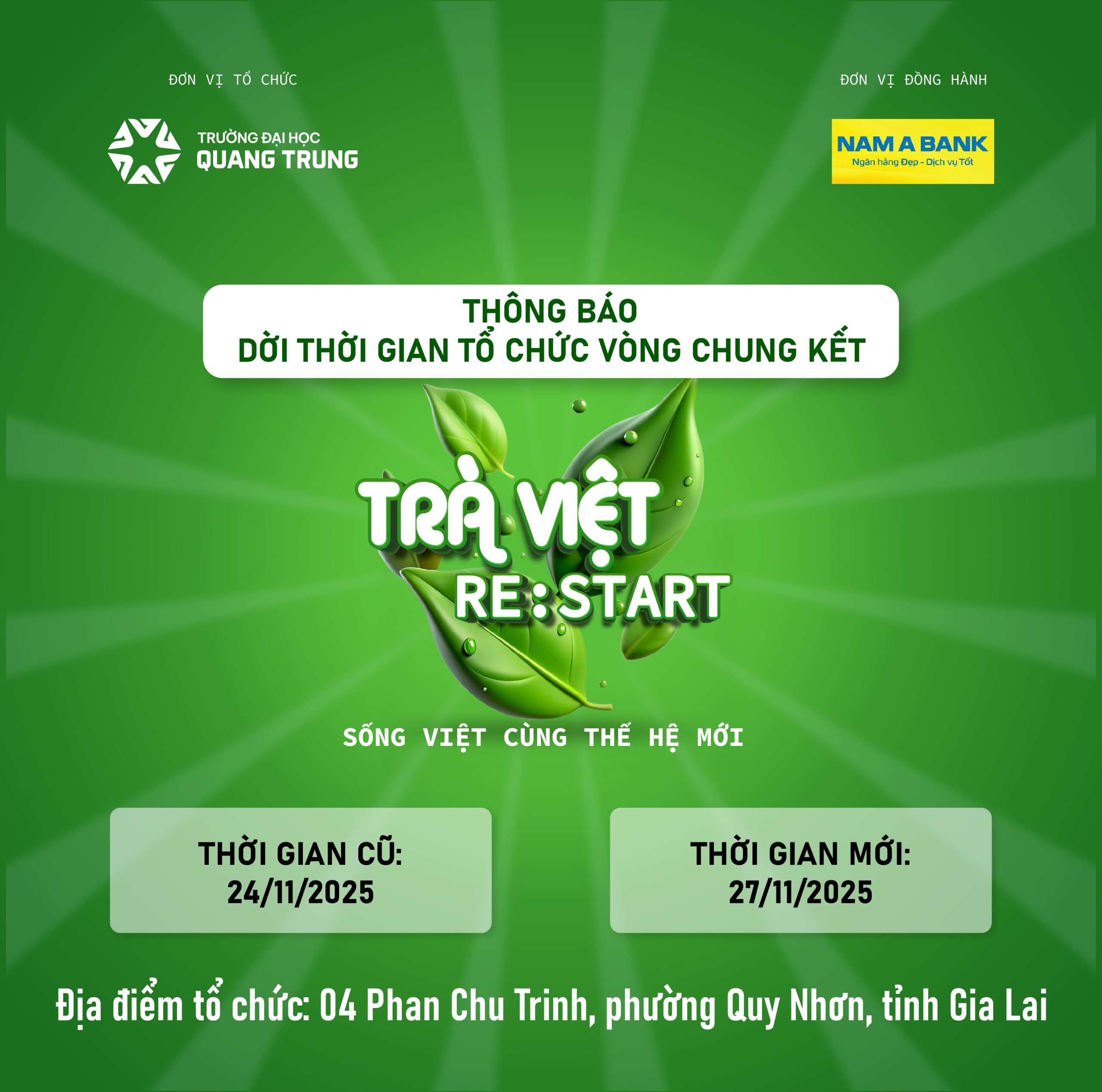 Thông báo dời thời gian Vòng chung kết cuộc thi Trà Việt Re:Start